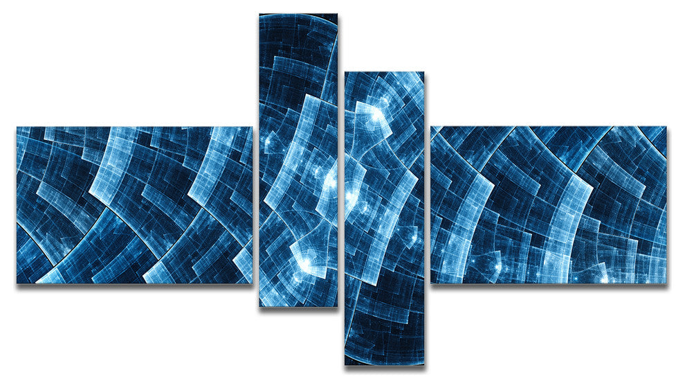 Blue Protective Metal Grids, Abstract Canvas Art Print, 60"x32", 4 panels
