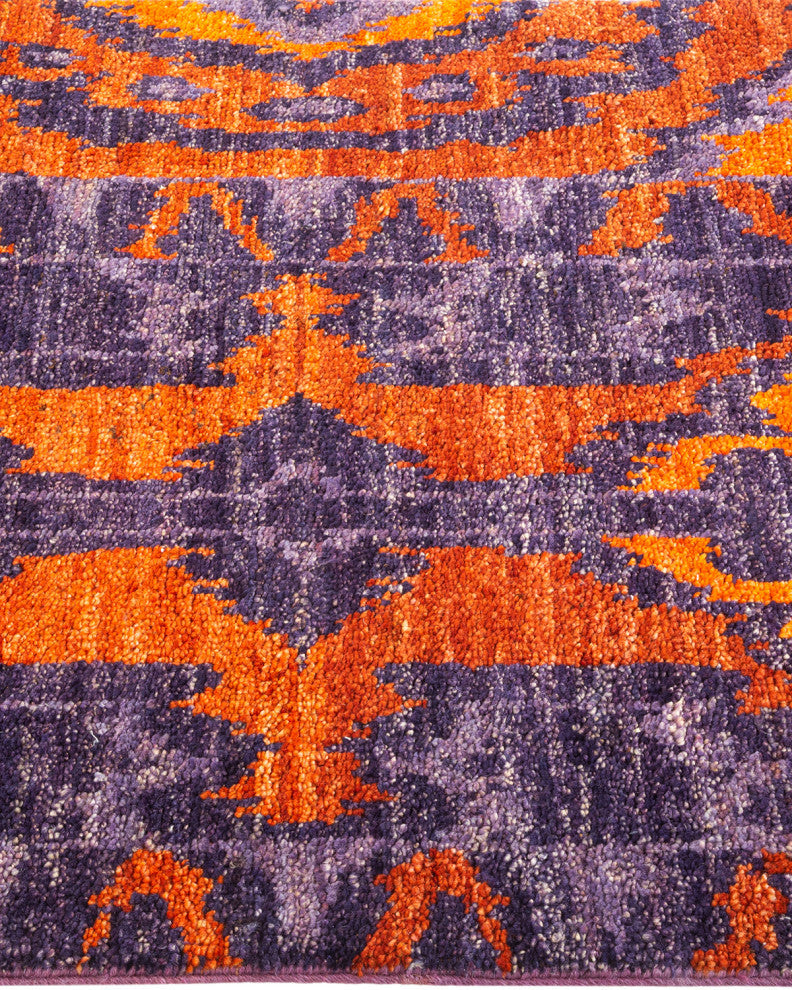 Modern, One-of-a-Kind Hand-Knotted Area Rug Purple, 2'7"x8'3"