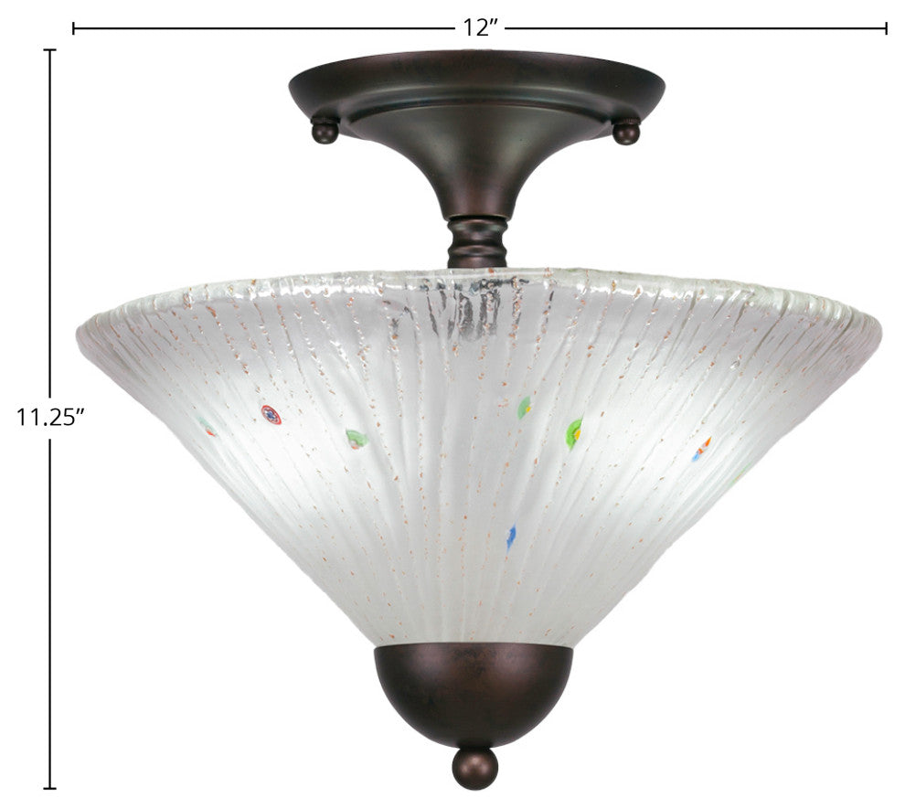 Semi-Flush 2-Light Semi-Flush Mount, Bronze/Frosted Crystal