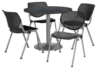 KFI Round 36" Dia. Pedestal Table - 4 Black KOOL Chairs - Graphite Top