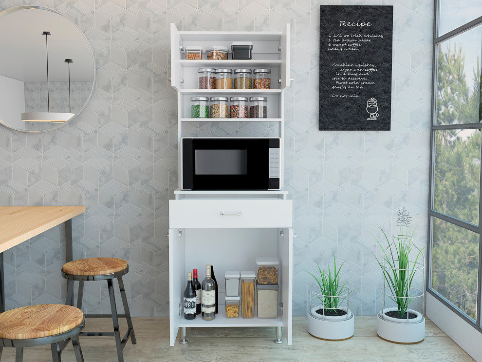 Bay Area Pantry with 2 Cabinets, Drawer, and 2 Open Shelves, White