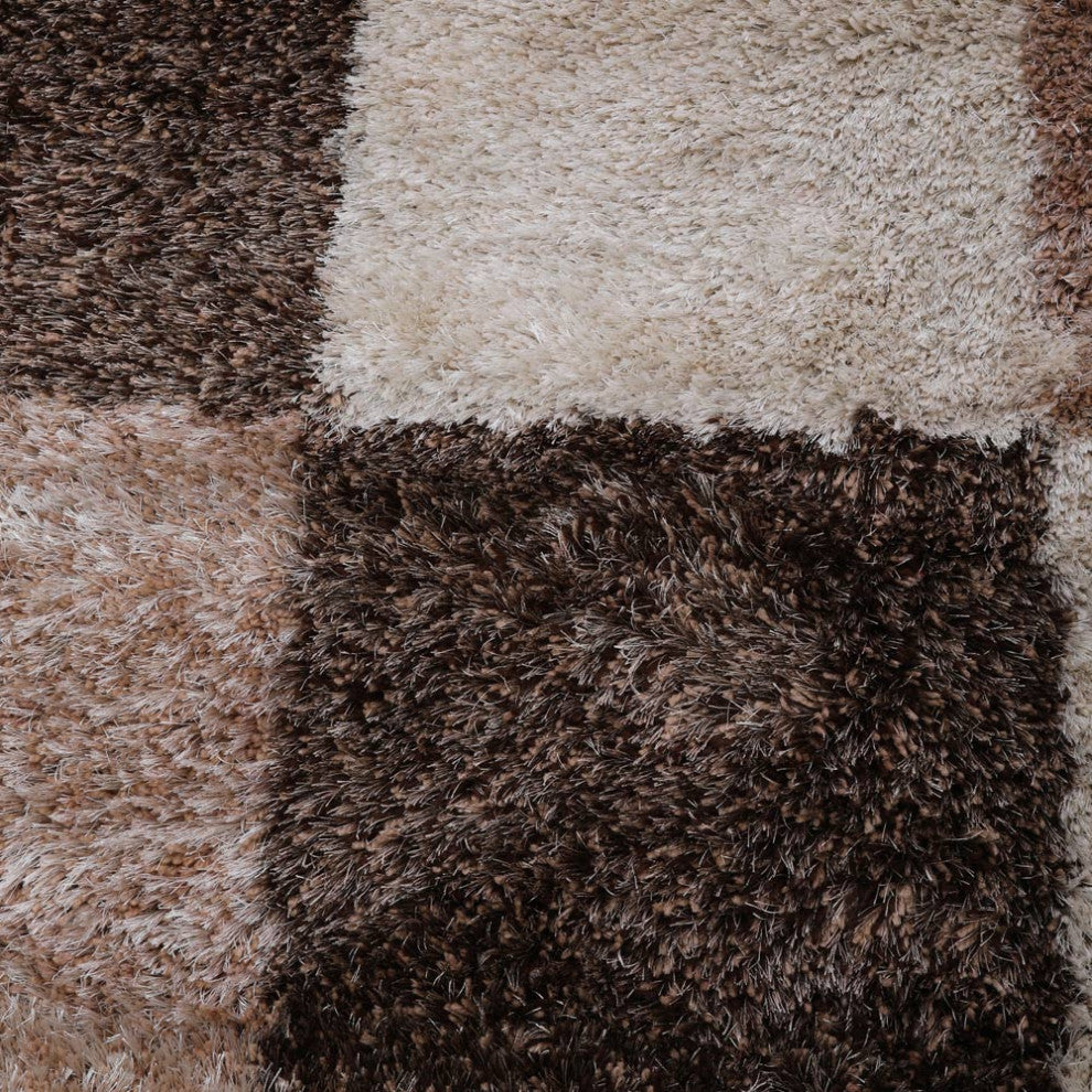 Hand Tufted Shag Polyester Area Rug Geometric Beige Brown K00018, [Rectangle] 4'x6'