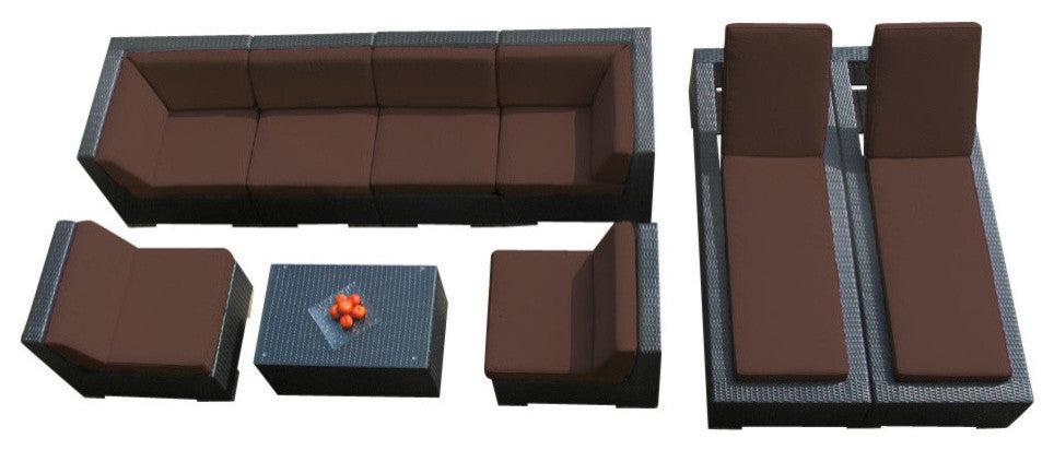 Ohana 9-Piece Black Combination Set, Sunbrella Bay Brown, Black