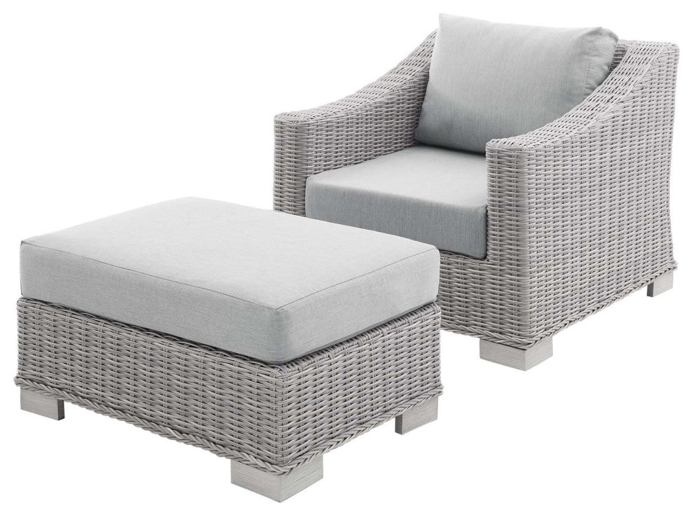 Lounge Chair and Ottoman, Sunbrella, Rattan, Wicker, Gray, Modern, Outdoor