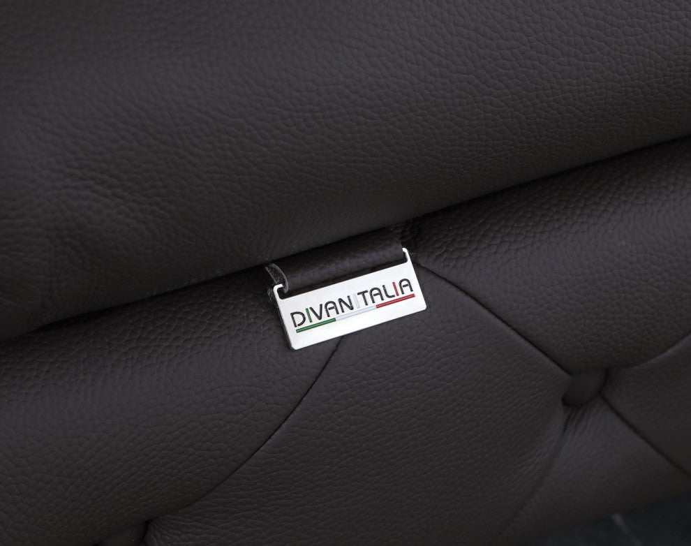 Glam Espresso Brown and Chrome Tufted Leather Armchair