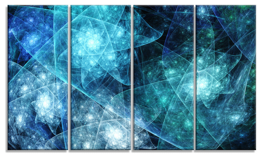 Blue Rotating Polyhedron, Abstract Canvas Art Print, 48"x28", 4 Panels