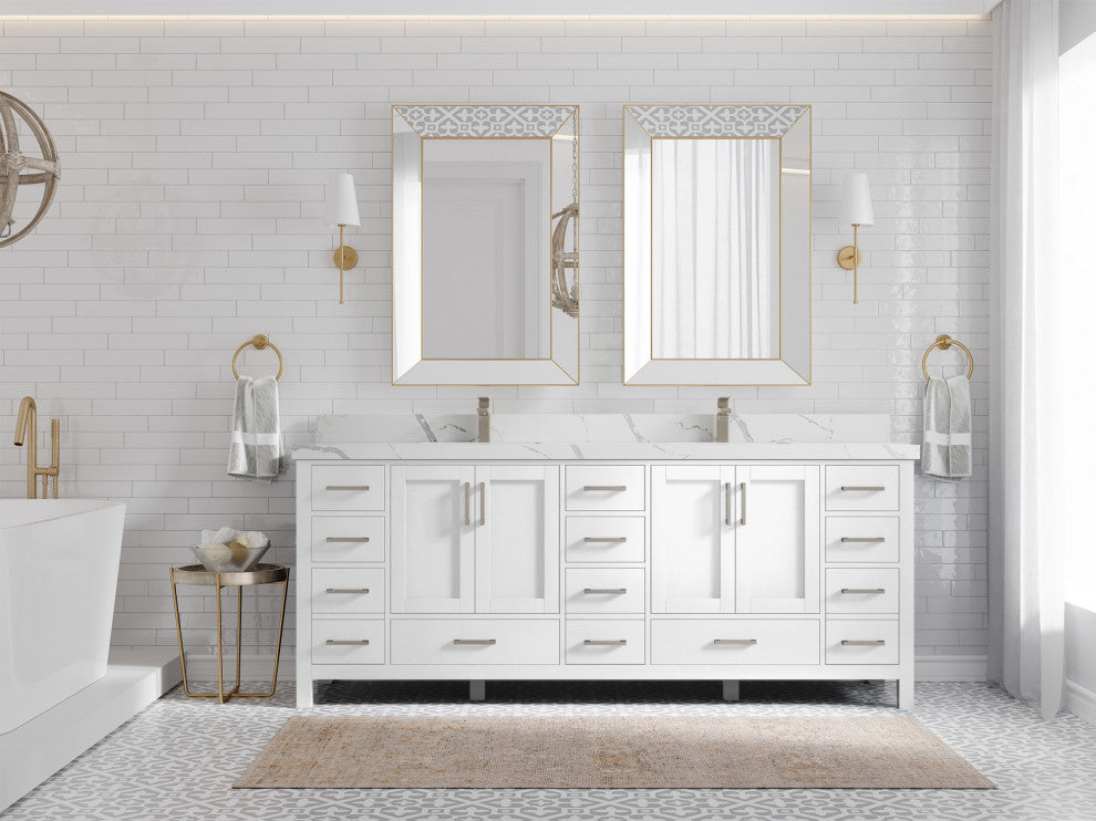 Willow Collections Malibu Vanity, White, Calacatta Quartz, 84"