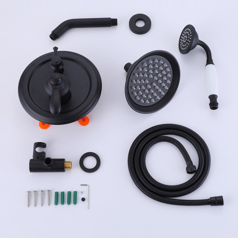 Complete Shower System, Mid-Century Modern Style, Matte Black