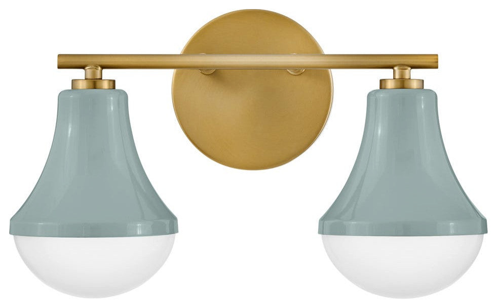 Lark Haddie 14.5" Modern Two-Light Bath Vanity, Seafoam + Lacquered Brass