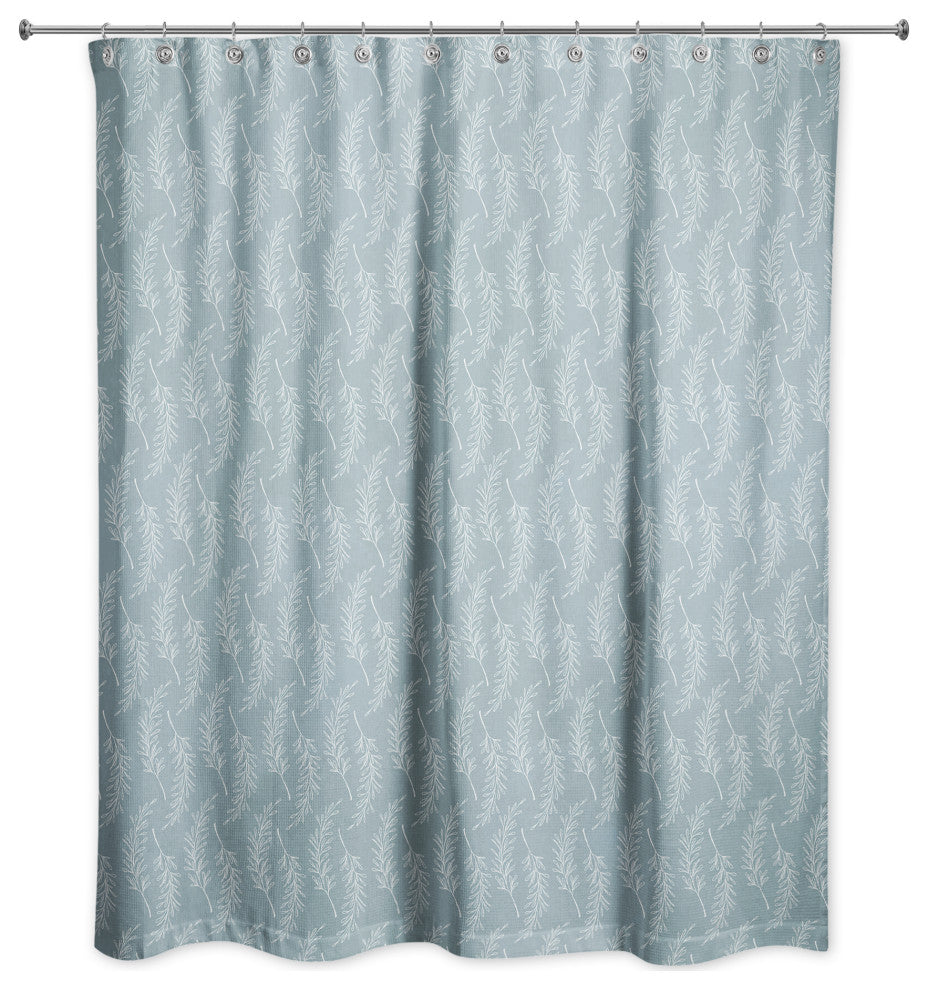 Soft Blue Leaf Pattern 71x74 Shower Curtain