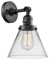 Large Cone 1-Light LED Sconce, Matte Black, Glass: Clear