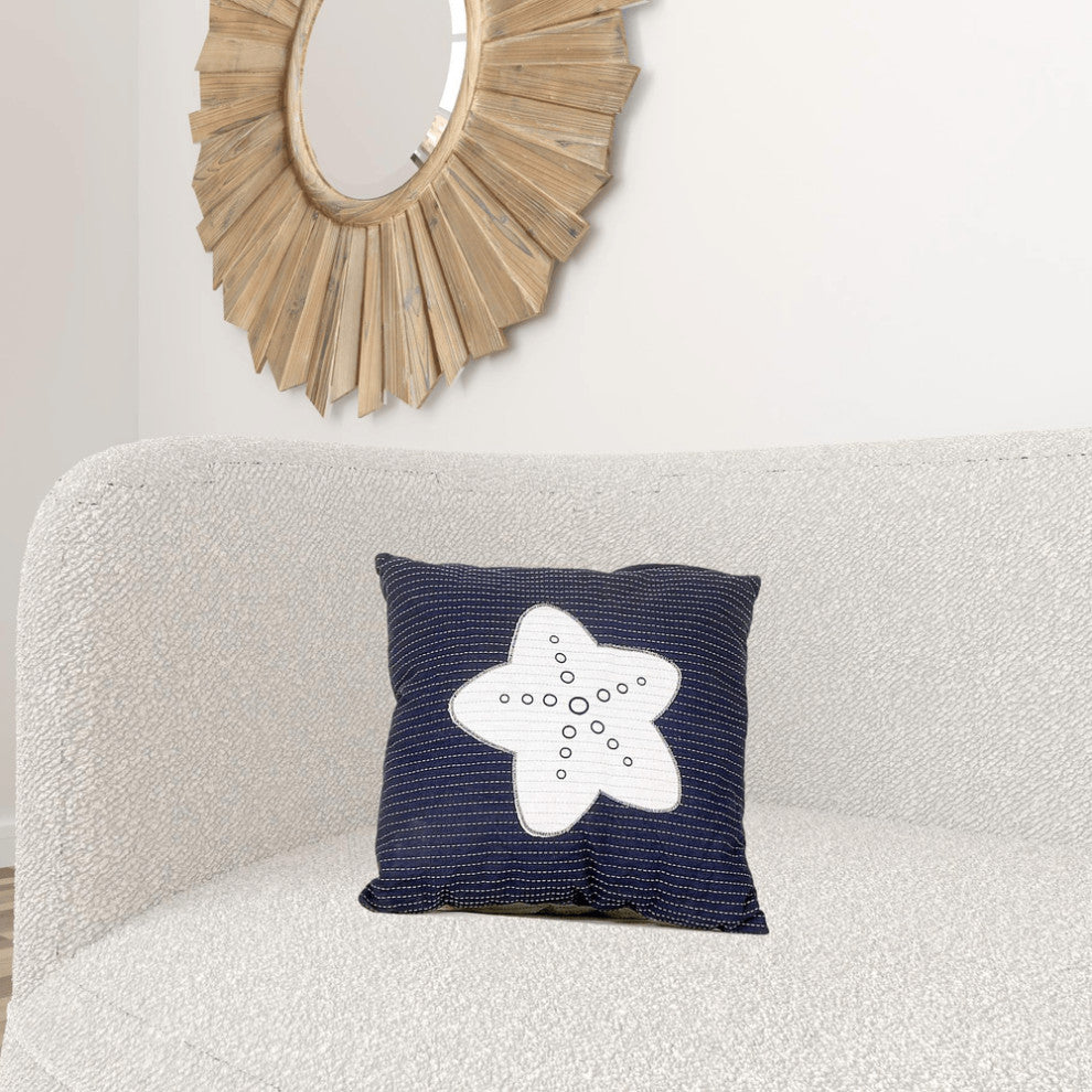 Nautical White Star Blue Square Accent Pillow
