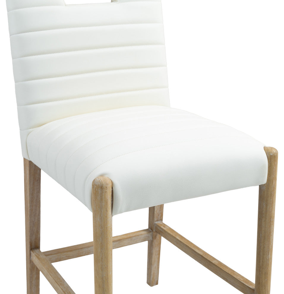 Aimee Upholstered Counter Stool, Cream, Vegan Leather, Natural Oak Finish
