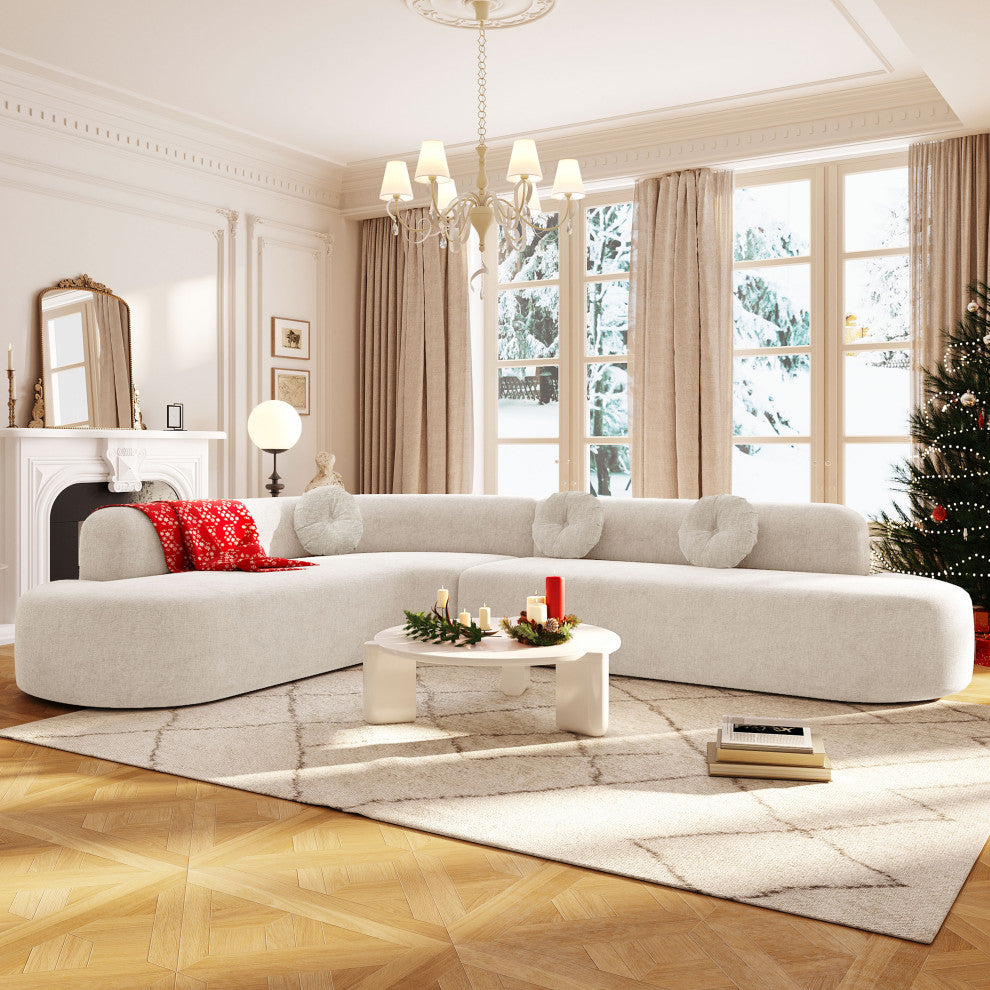 GDF Studio 122" Extra Large Curved Fabric Sectional Sofa, Beige