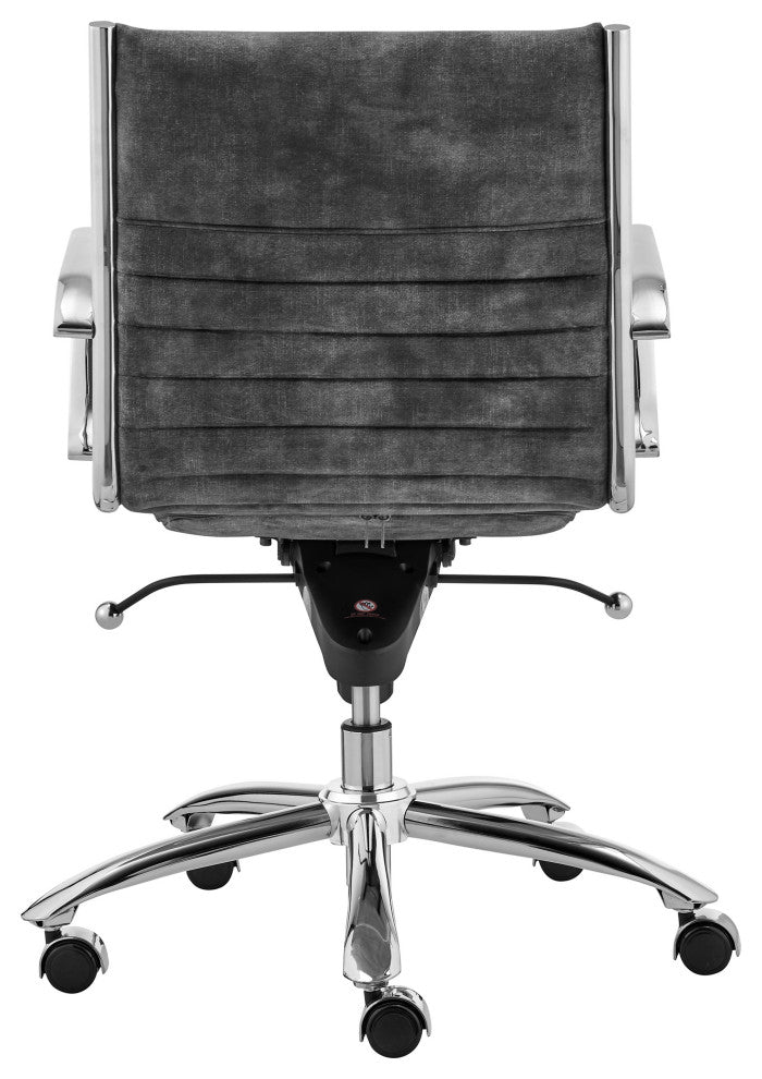 Dirk Low Back Office Chair, Gray Velvet With Chromed Steel Base