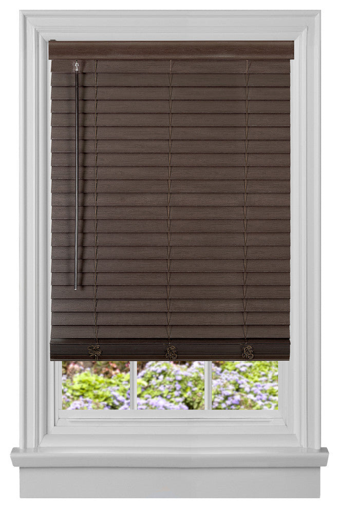 Cordless GII Madera Falsa 2" Faux Wood Plantation Blind 45x64, Mahogany