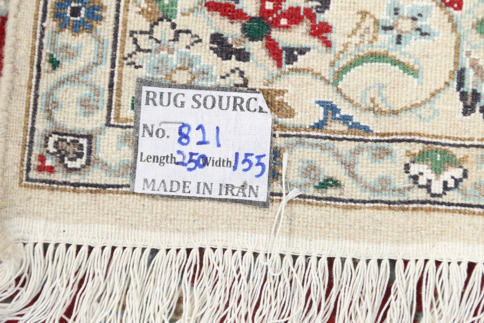 Nain Oriental Traditional Hand-Knotted Persian Area Rug, Red, 8'1"x5'1