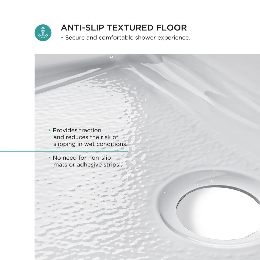 Single Threshold Acrylic Non-Slip Shower Base, Seat 60 x 32, Left Hand Drain