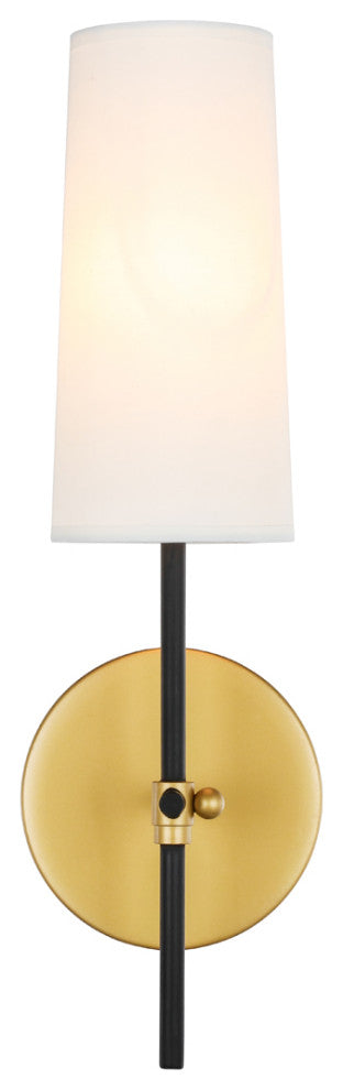 Mel 1 Light Wall Sconce in Brass & Black & White Shade