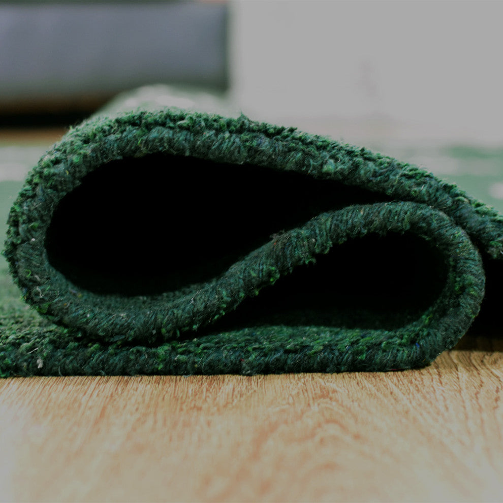 HAND KNOTTED LOOM SILK AREA RUGS-9'x12',Rectangle,Dark Green White,Contemporary