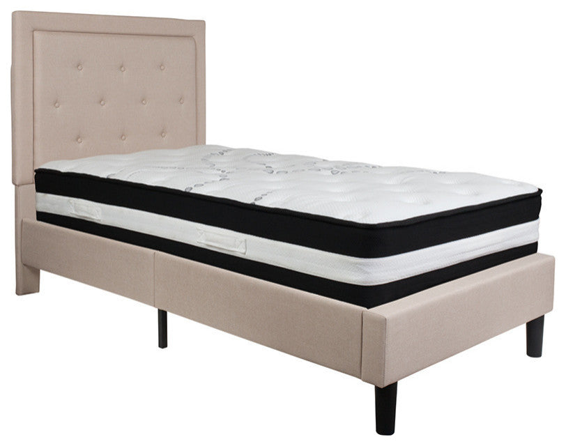 Roxbury Twin Size Tufted Upholstered Platform Bed With Pocket Spring Mattress