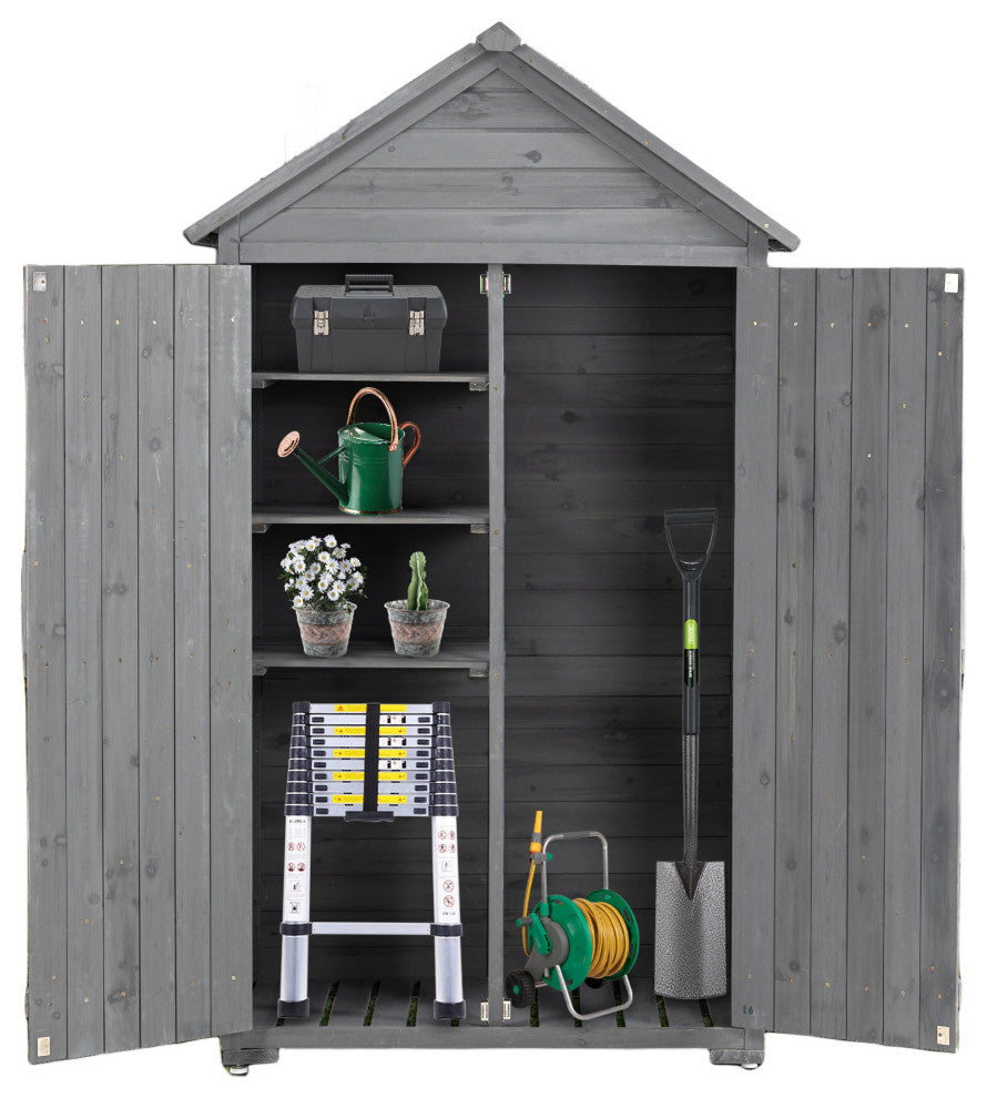 Outdoor Storage Shed with 3 Removable Shelves and Waterproof Roof, Gray