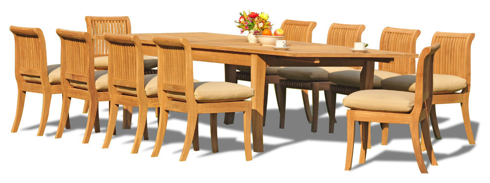 11-Piece Set, 122" X-Large Rect Table, 10 Giva Chairs, Sunbrella Cushion, Brass