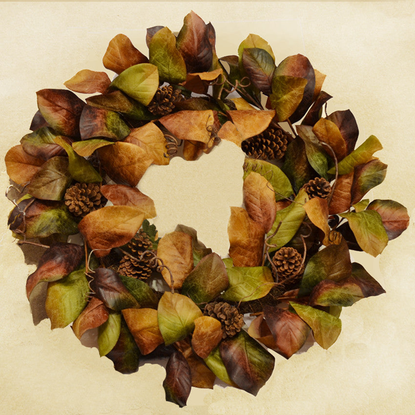 Deluxe Magnolia Leaf Wreath in Earthtone