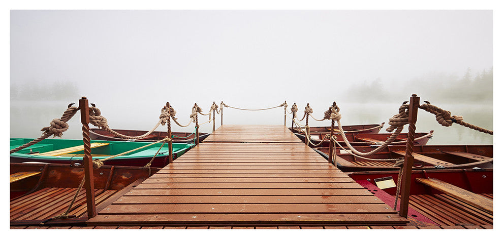 Boats in Mysterious Fog, Large Boat Canvas Art Print, 60"x28"