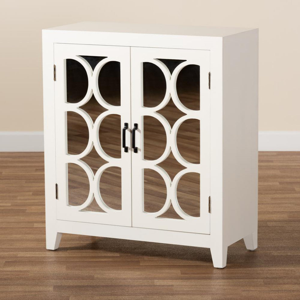 White Finished Wood and Mirrored Glass 2-Door Sideboard