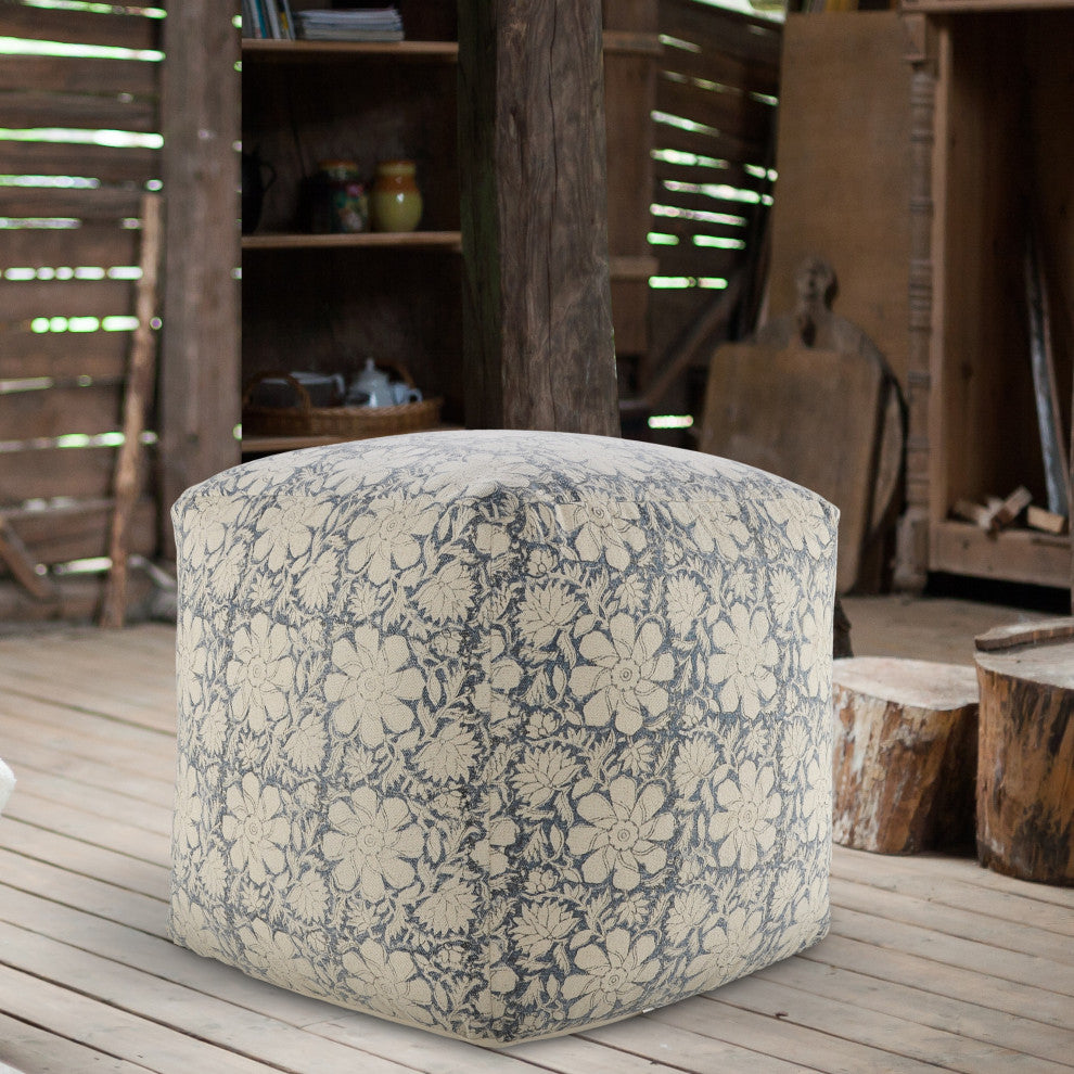 Bohemian Cottage Floral Cube Pouf