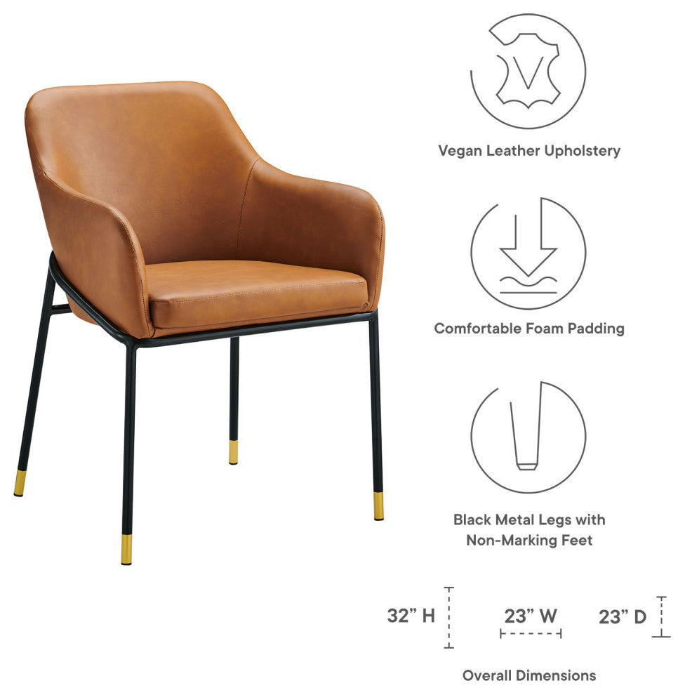 Dining Chair, Set of 2, Tan Black, Vegan Leather, Modern Bistro Hospitality