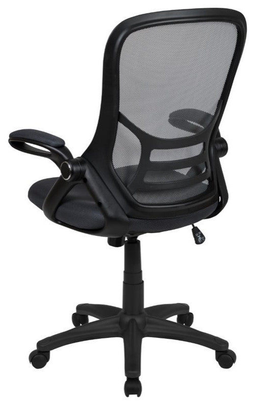 High Back Mesh Swivel Office Chair With Flip-up Arms, Dark Gray