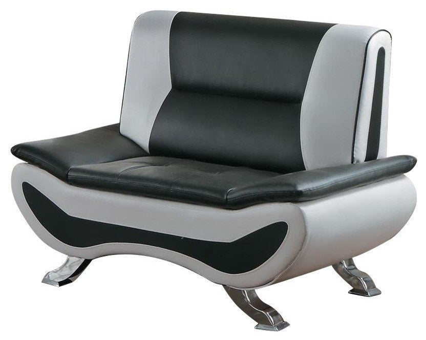 2-Piece Valentino Italianate Sofa and Chair, Black and White Leather