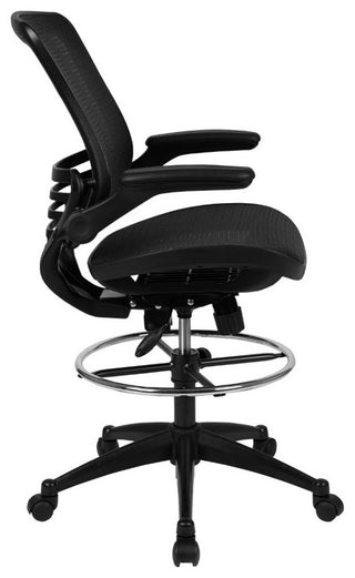 Mid-Back Transparent Black Mesh Drafting Chair with Black Frame and Flip-Up Arms