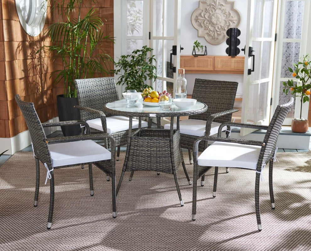 Safavieh Outdoor Laina Bistro Set, Grey Brown / White
