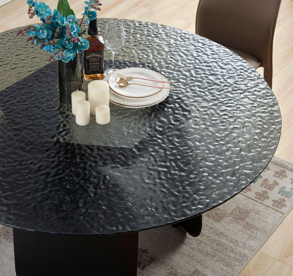 Modrest Maxine Modern Hammered Grey Glass Round Dining Table