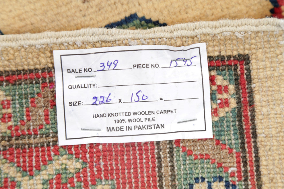 Hand Made Kazak Oriental Traditional Pakistani Area Rug, Beige, 7'5"x5'0