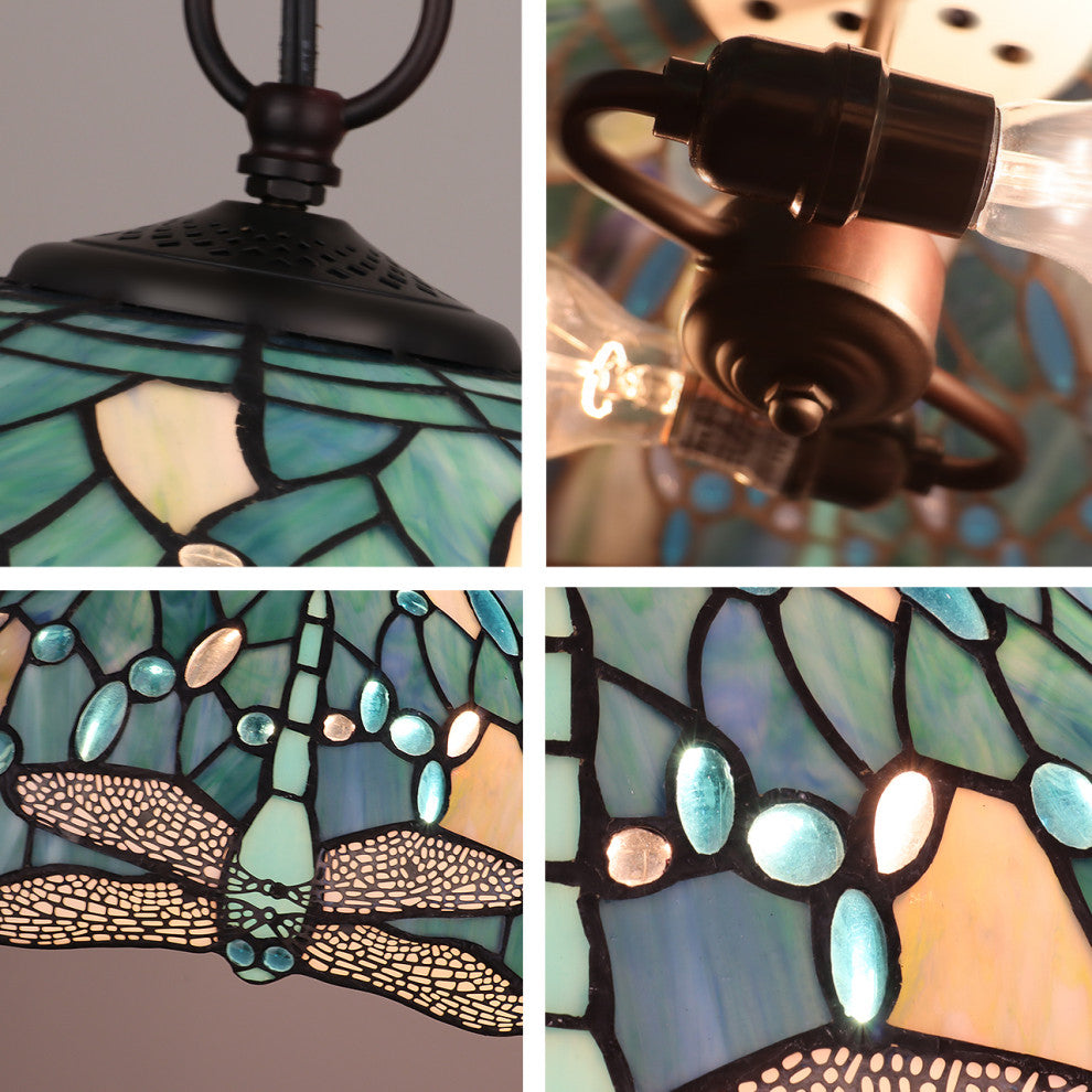 Sunniva Dragonfly Tiffany 2-Light Ceiling Pendant 16" Shade