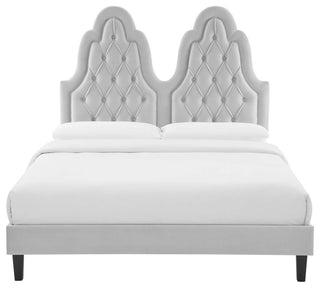 Alexandria Tufted Performance Velvet Twin Platform Bed, Light Gray