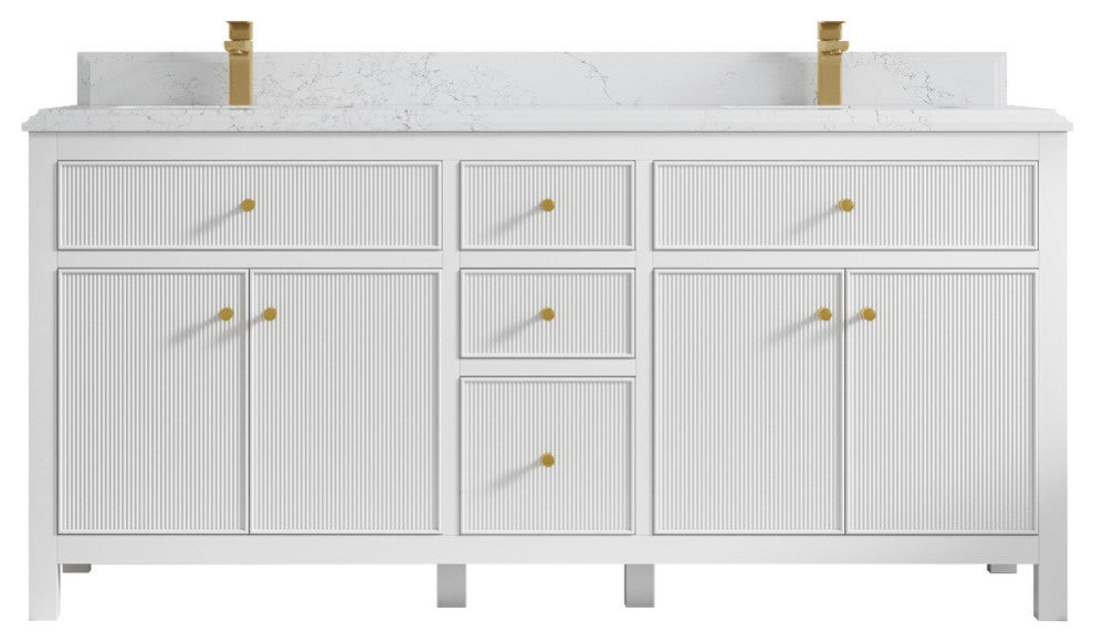 Sonoma 72 Double Sink Reeded Bath Vanity in White 1.5" Empira Quartz