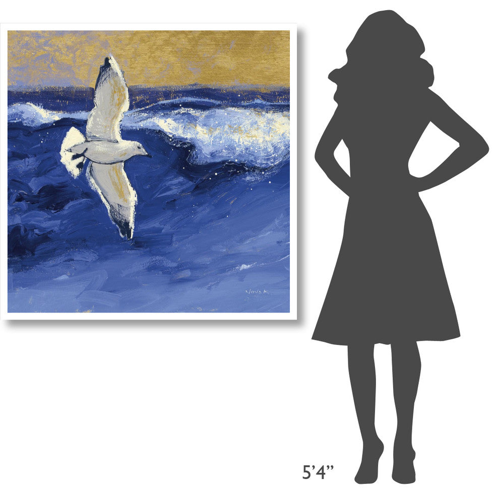 "Seagulls with Gold Sky II" Digital Paper Print by Shirley Novak, 42"x42"