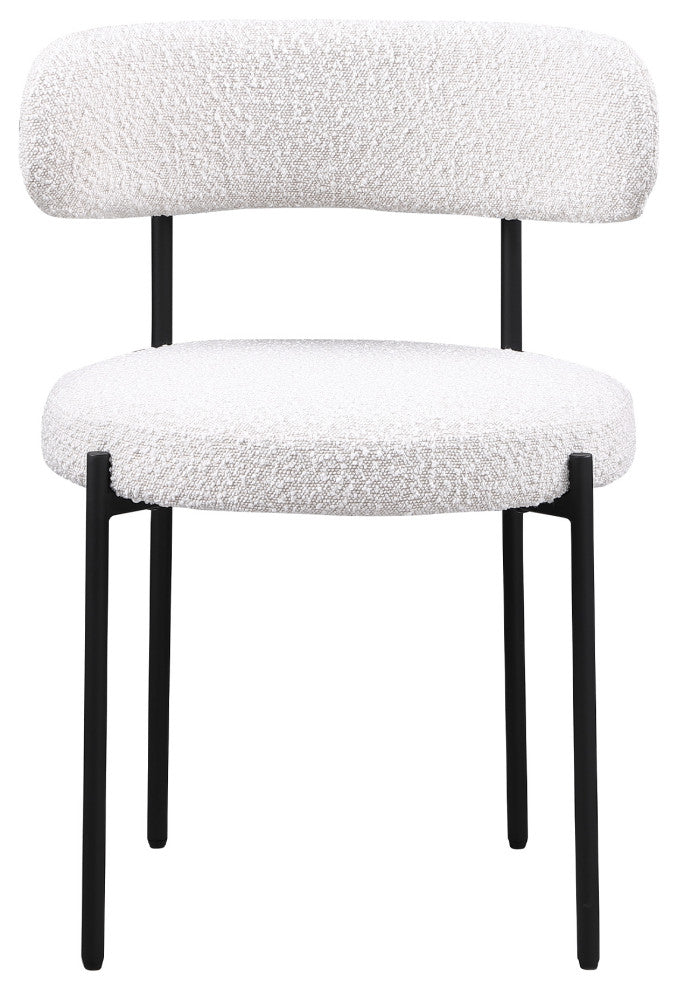 Dobby Contemporary Boucle Fabric Dining Chair with Black Legs, Set of 2, Cream