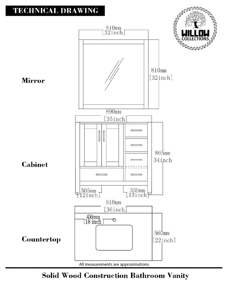 Malibu 36 Center Sink Bath Vanity in Elephant Skin Gray 2" White Quartz