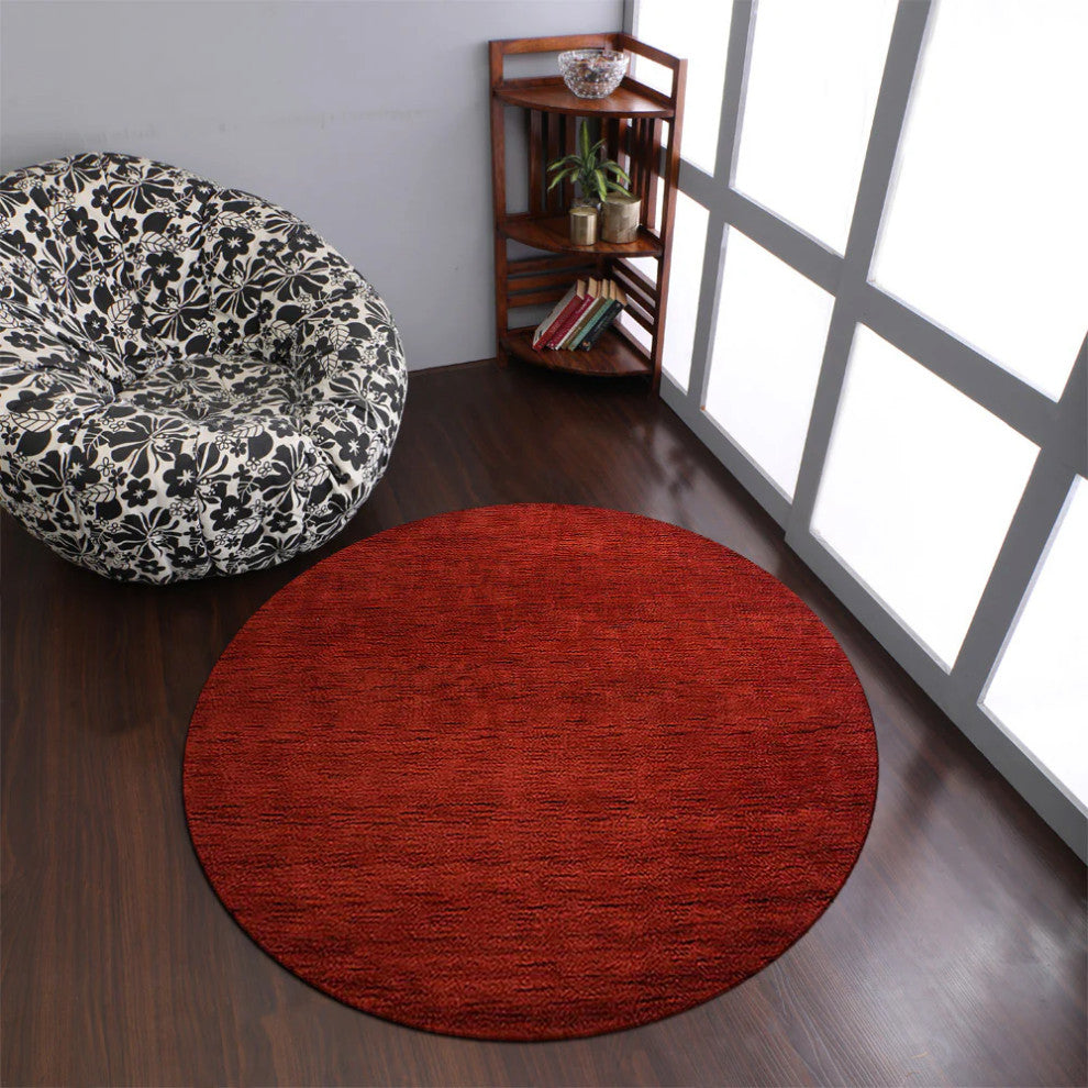 Rugsotic Carpets Hand Knotted Loom Wool Round Area Rug Solid Dark Red, 8'x8'