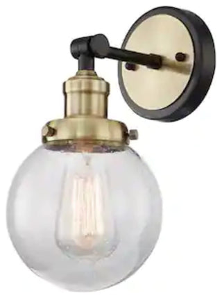 Light Vanity Light, Black  With Antique Brass, 1-Light