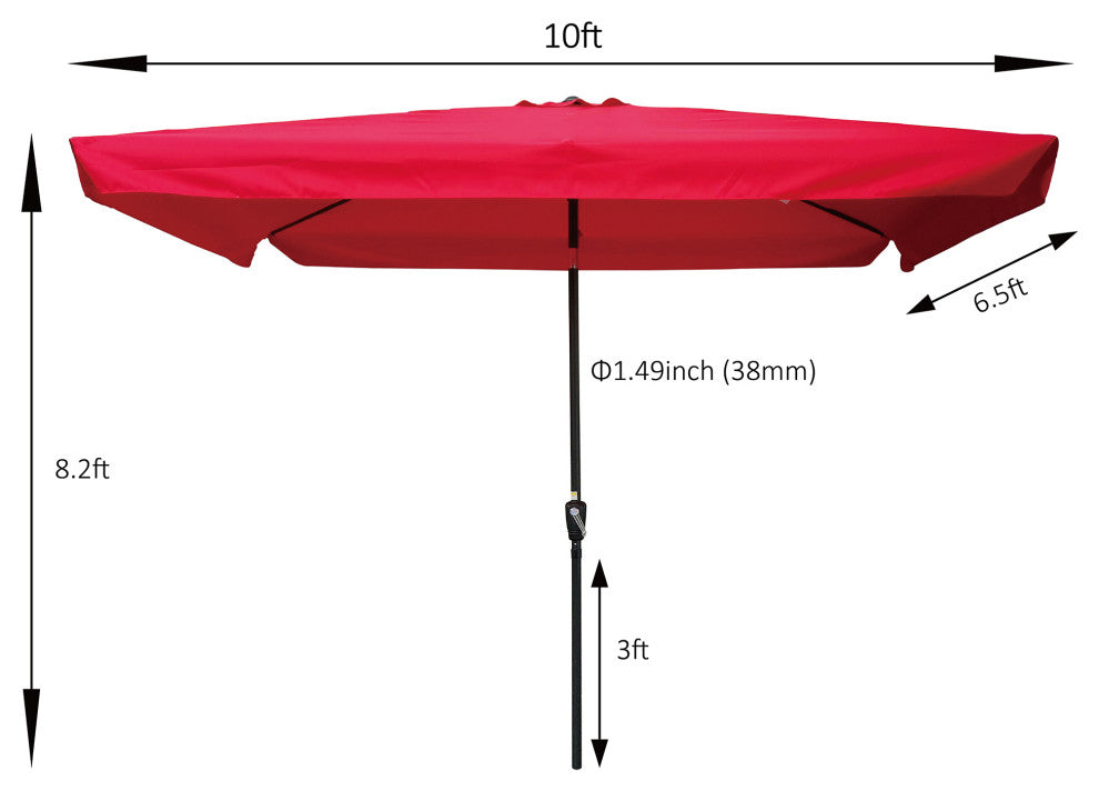 10x7' Outdoor Patio Market Umbrella With Push Button Tilt and Crank, Red