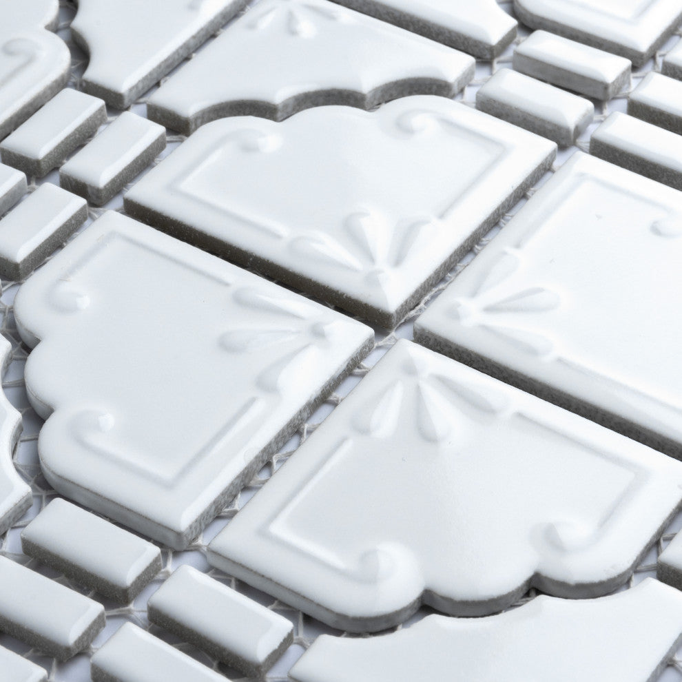 Hudson Moonbeam Porcelain Mosaic Floor and Wall Tile, Glossy White