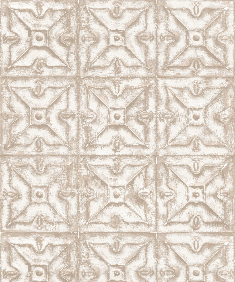 Natural Faux 2, Modern Geometric Stone Wood Rustic Wallpaper, Cream, Sample