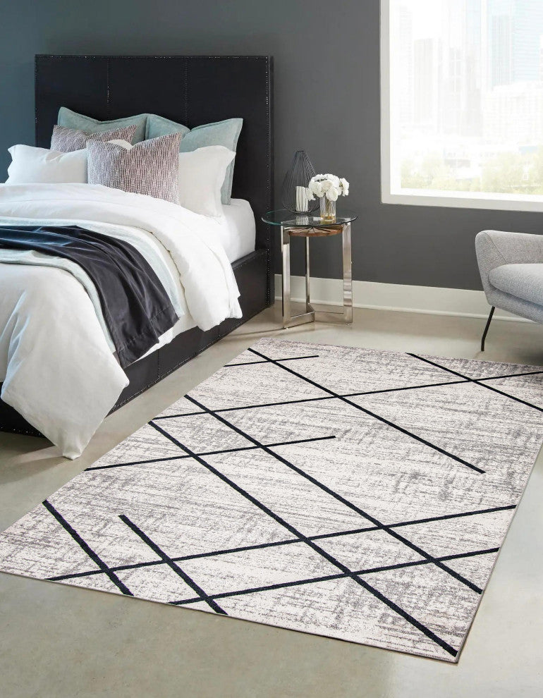 Aqua Damali Area Rug, Ivory/Blue, 8'x10'